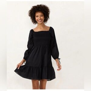 LC Lauren Conrad black smocked bodice mini dress, size M, NEW